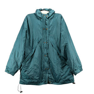 Coleman Men's Full Zip Hooded Rain Jacket Green Large Nylon Polyurethane Coating